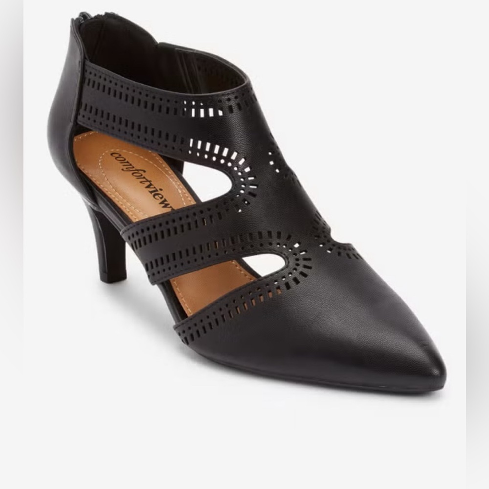 Gorgeous Comfortview Gia Shootie Black Cutout Heeled Pumps, Size 11